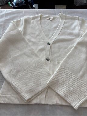 Women's Cream V-Neck Button Cardigan Sweater